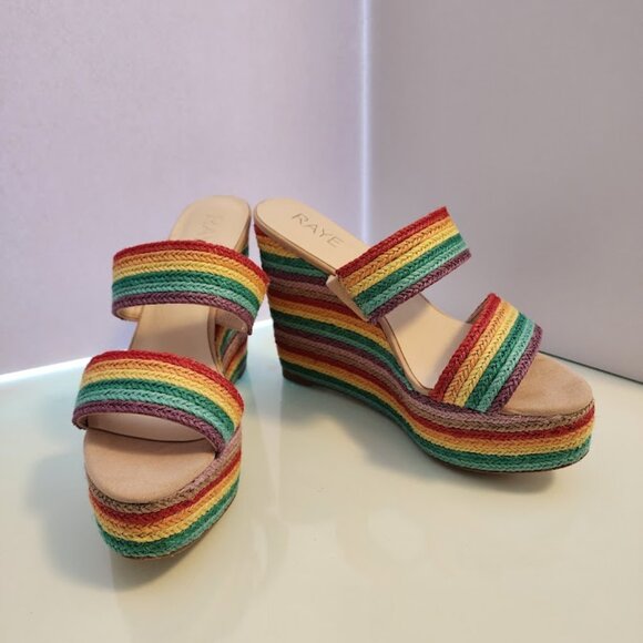RAYE Rainbow Wedge Sandals Size 8 - Picture 1 of 7
